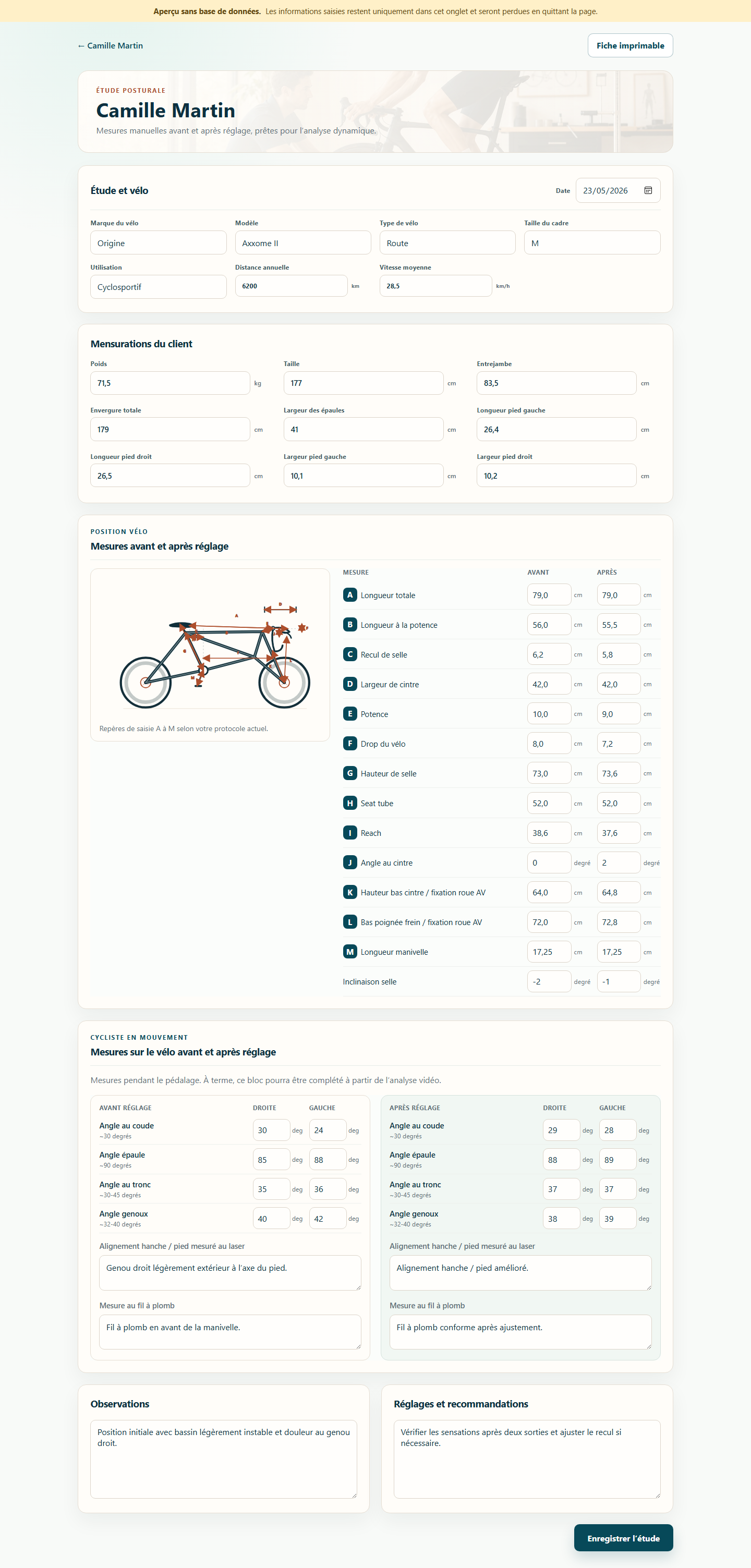 Bike-Fitting-Analyse in Bike Fitter Studio